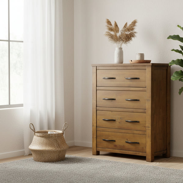 Sonora Tallboy Rustic Solid Pine Wood Ash Brown