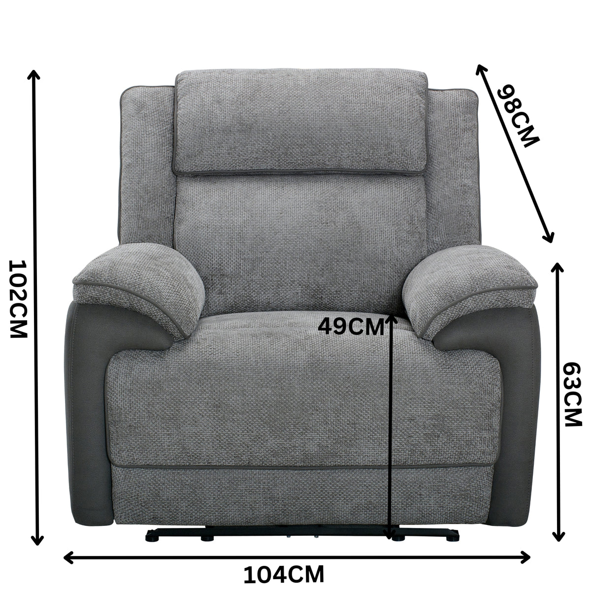 Southwest 1 Seater Electric Recliner Fabric Sofa Lounge Graphite Grey