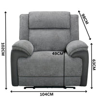 Southwest 1 Seater Electric Recliner Fabric Sofa Lounge Graphite Grey