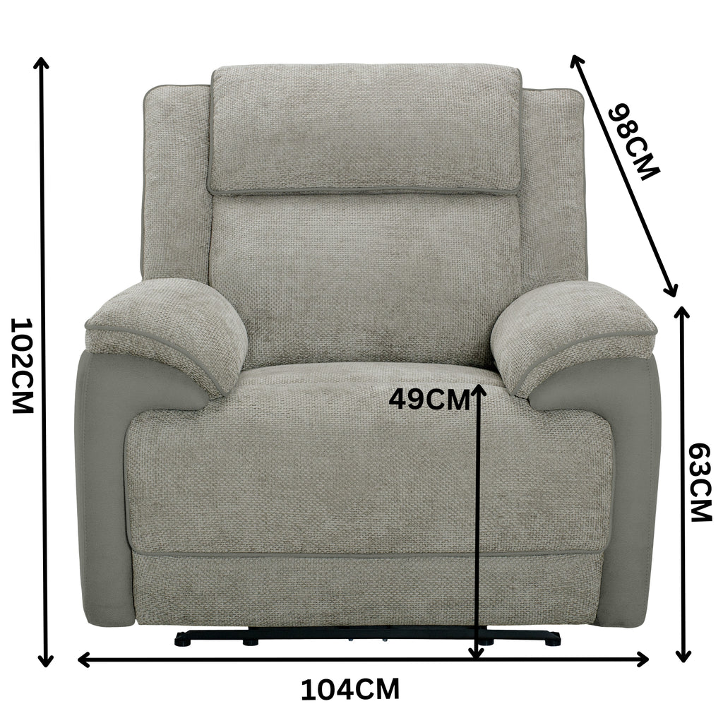 Southwest 1 Seater Electric Recliner Fabric Sofa Lounge Oyster Beige