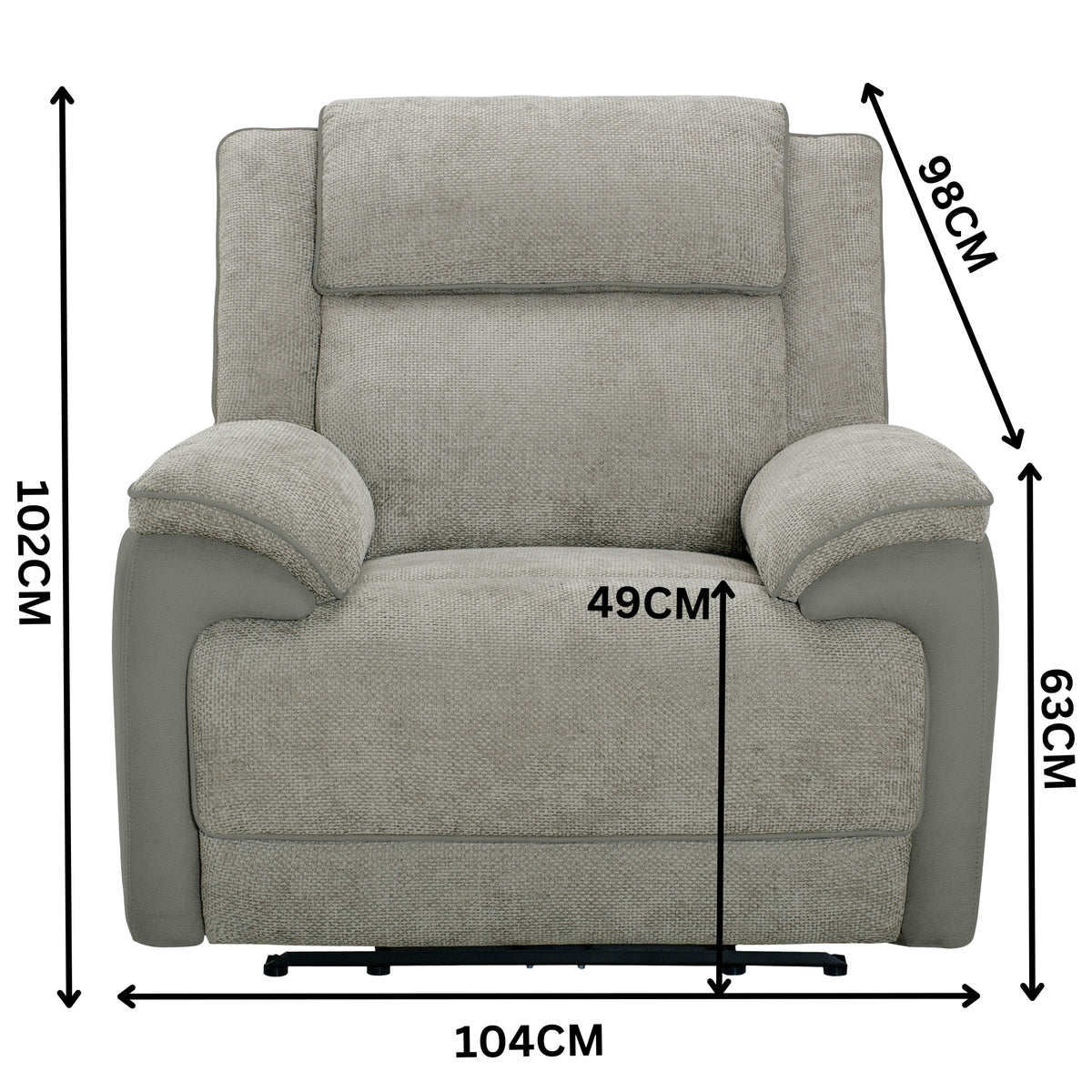 Southwest 1 Seater Electric Recliner Fabric Sofa Lounge Oyster Beige