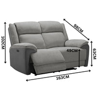 Southwest 2 Seater Electric Recliner Fabric Sofa Lounge Graphite Grey