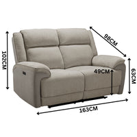 Southwest 2 Seater Electric Recliner Fabric Sofa Lounge Oyster Beige