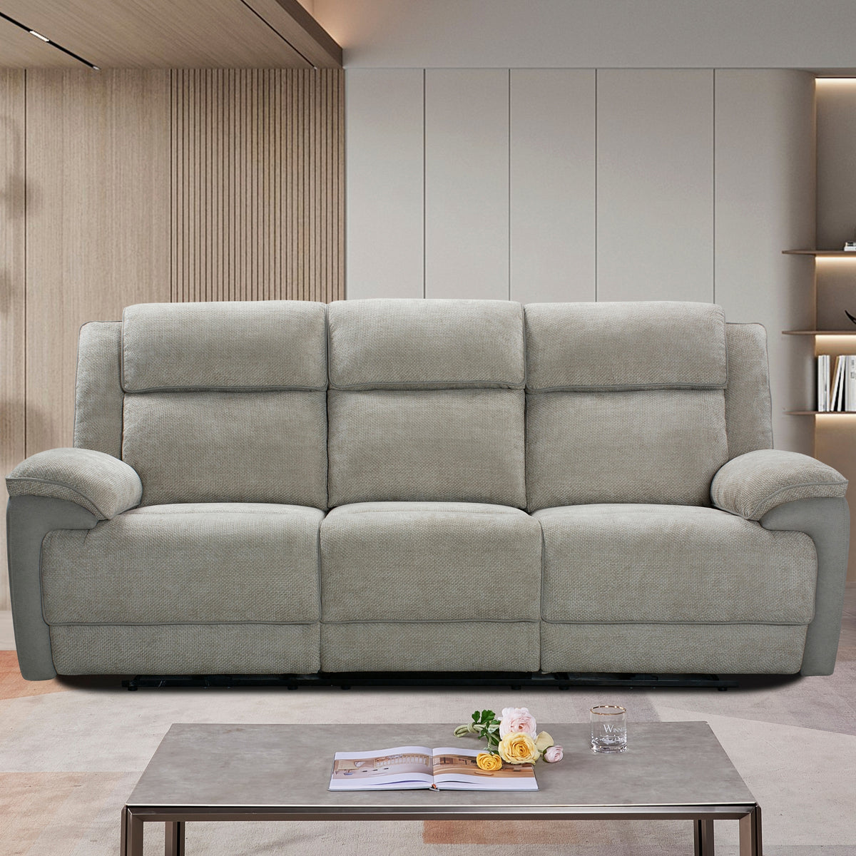 Southwest 3 Seater Electric Recliner Fabric Sofa Lounge Oyster Beige
