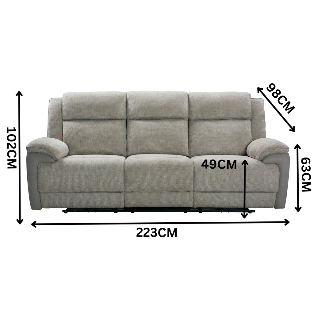 Southwest 3 Seater Electric Recliner Fabric Sofa Lounge Oyster Beige
