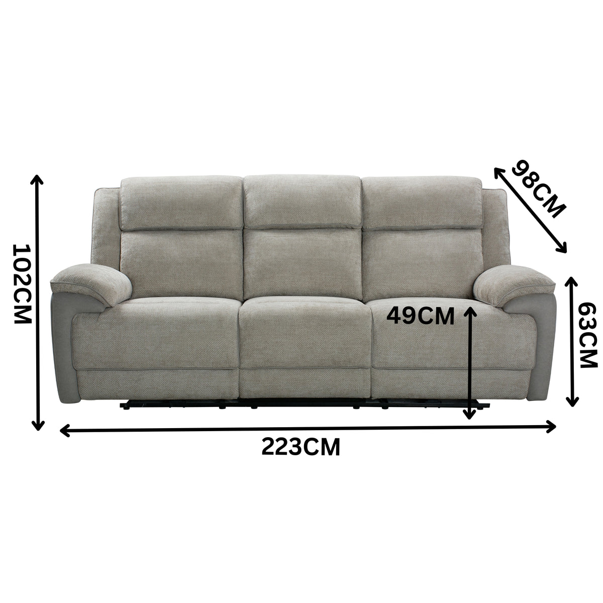 Southwest 3 Seater Electric Recliner Fabric Sofa Lounge Oyster Beige