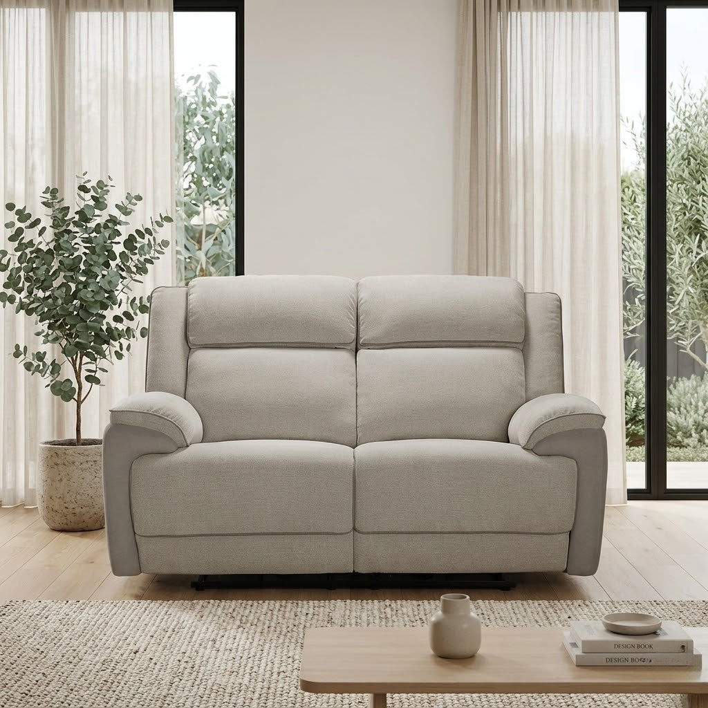 Southwest 2 Seater Electric Recliner Fabric Sofa Lounge Oyster Beige