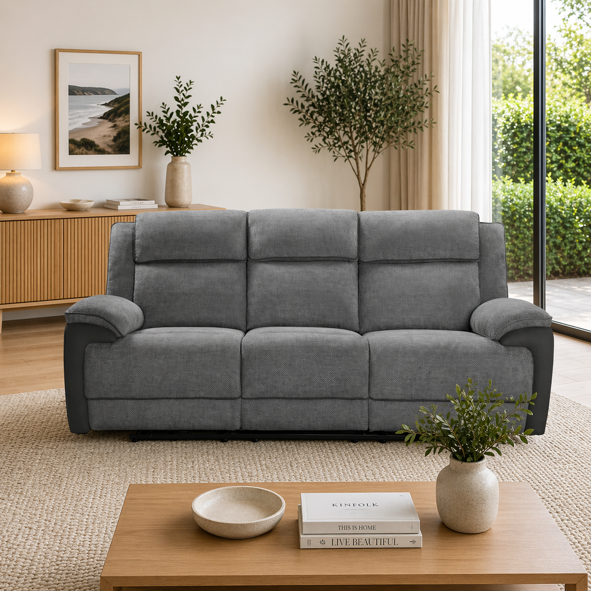 Southwest 3 Seater Electric Recliner Fabric Sofa Lounge Graphite Grey