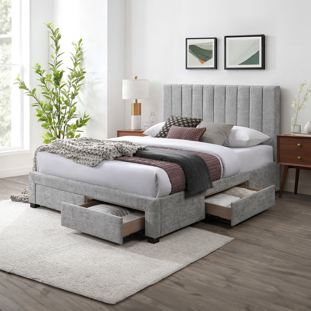 St Coco Double Bed Frame Storage Drawer Stone Grey