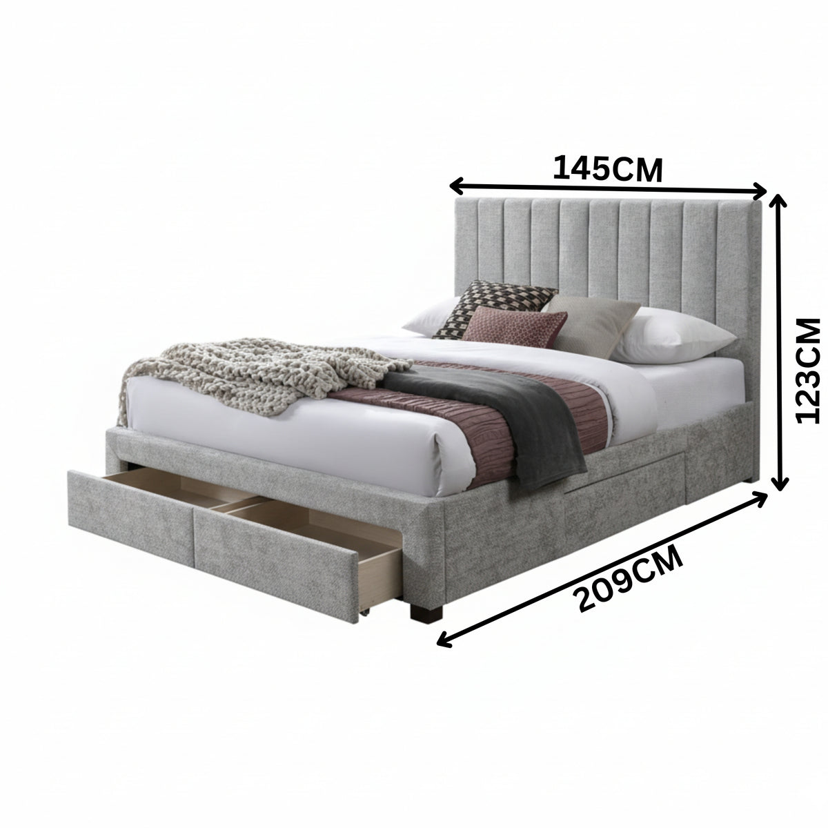 St Coco Double Bed Frame Storage Drawer Stone Grey