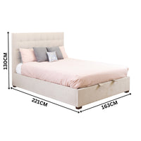 St James Queen Bed Frame Gas Lift Storage Oatmeal Beige