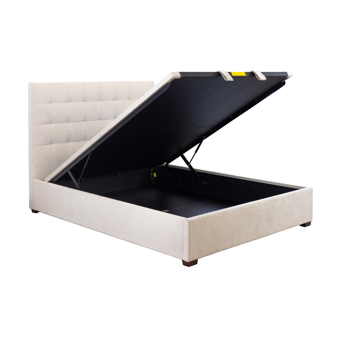 St James Queen Bed Frame Gas Lift Storage Oatmeal Beige