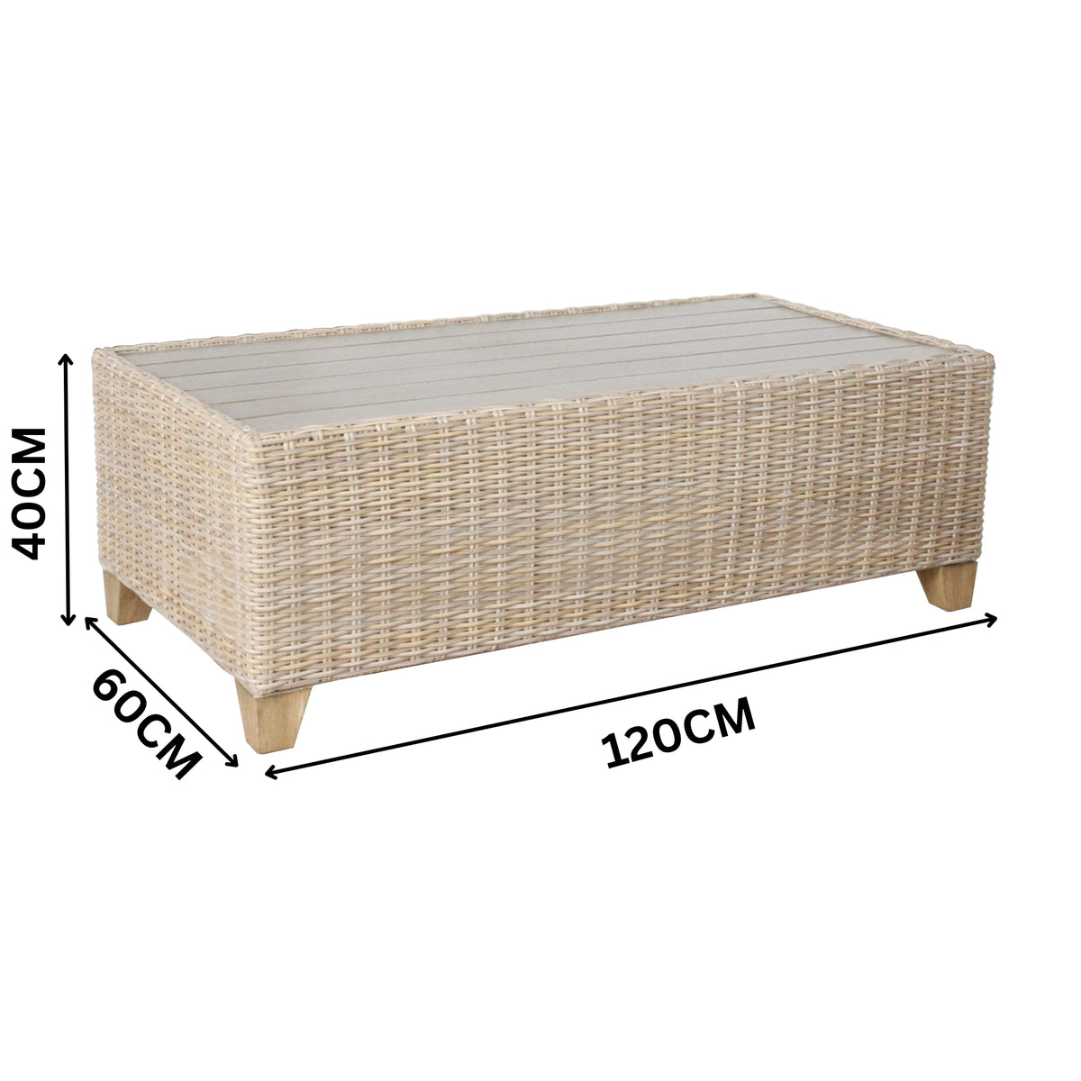 Stamford 120cm Wicker Outdoor Coffee Table Light Grey