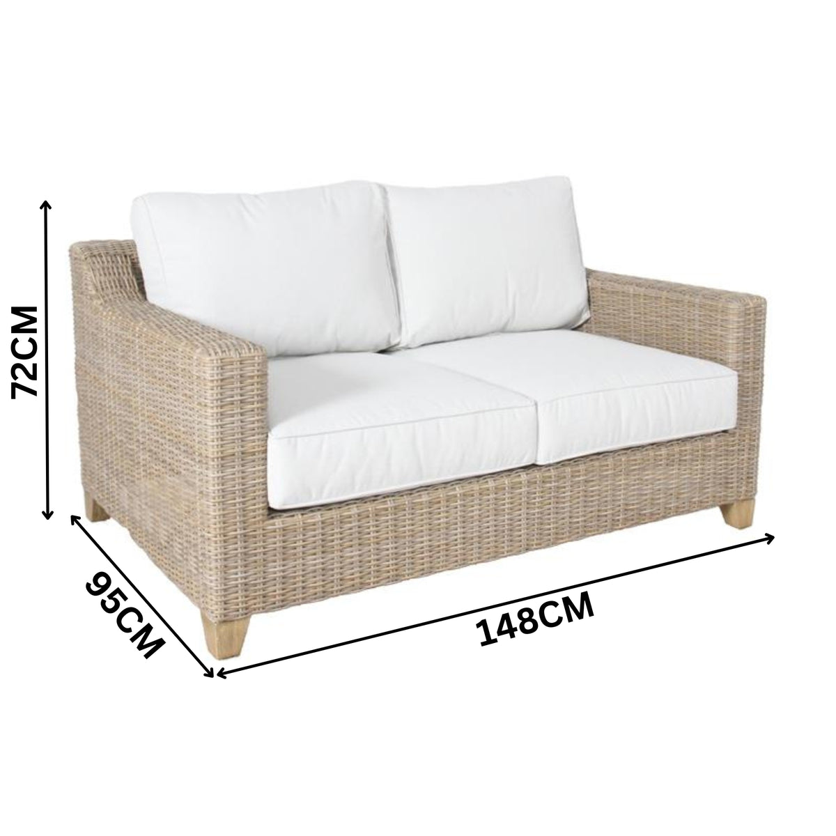 Stamford 2 Seater Outdoor Wicker Sofa Lounge Light Grey