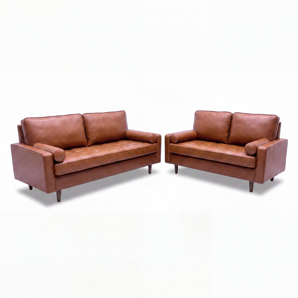 Stockholm 2 + 3 Seater Sofa Set Premium Faux Leather Tan