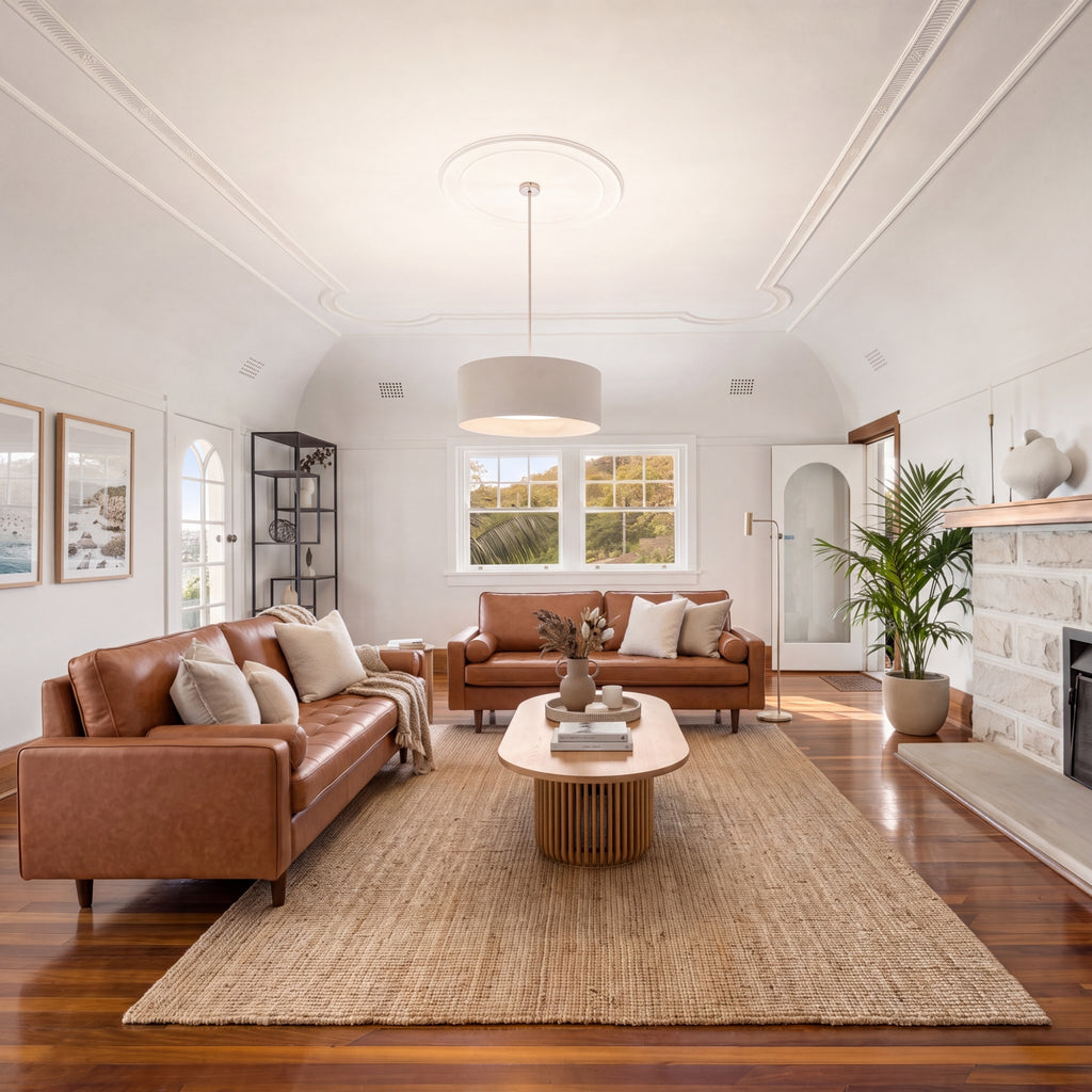 Stockholm 2 + 3 Seater Sofa Set Premium Faux Leather Tan