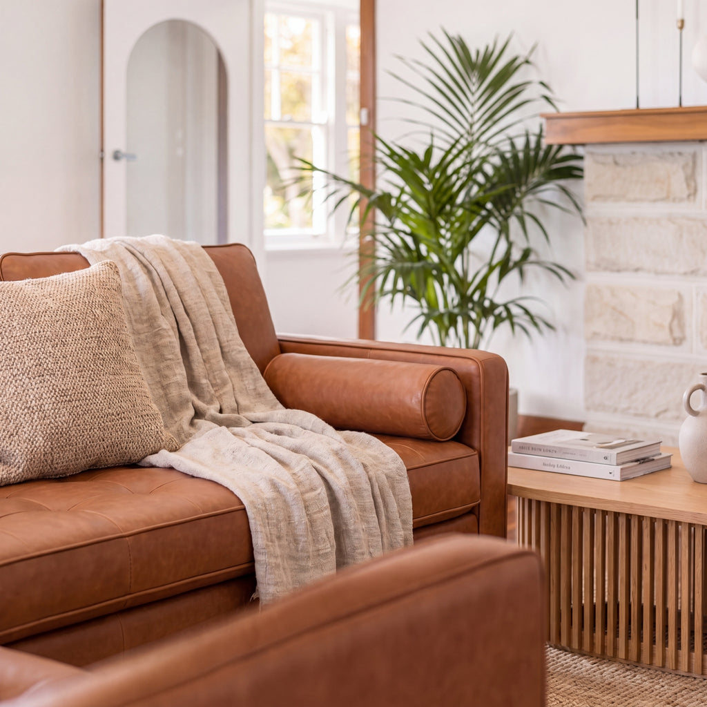 Stockholm 2 + 3 Seater Sofa Set Premium Faux Leather Tan