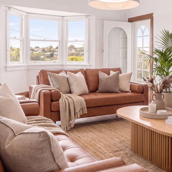 Stockholm 2 Seater Sofa Premium Faux Leather Tan