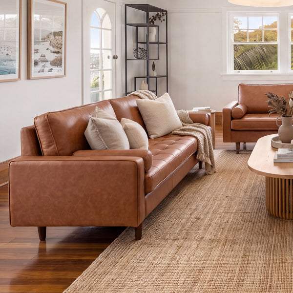 Stockholm 3 Seater Sofa Premium Faux Leather Tan