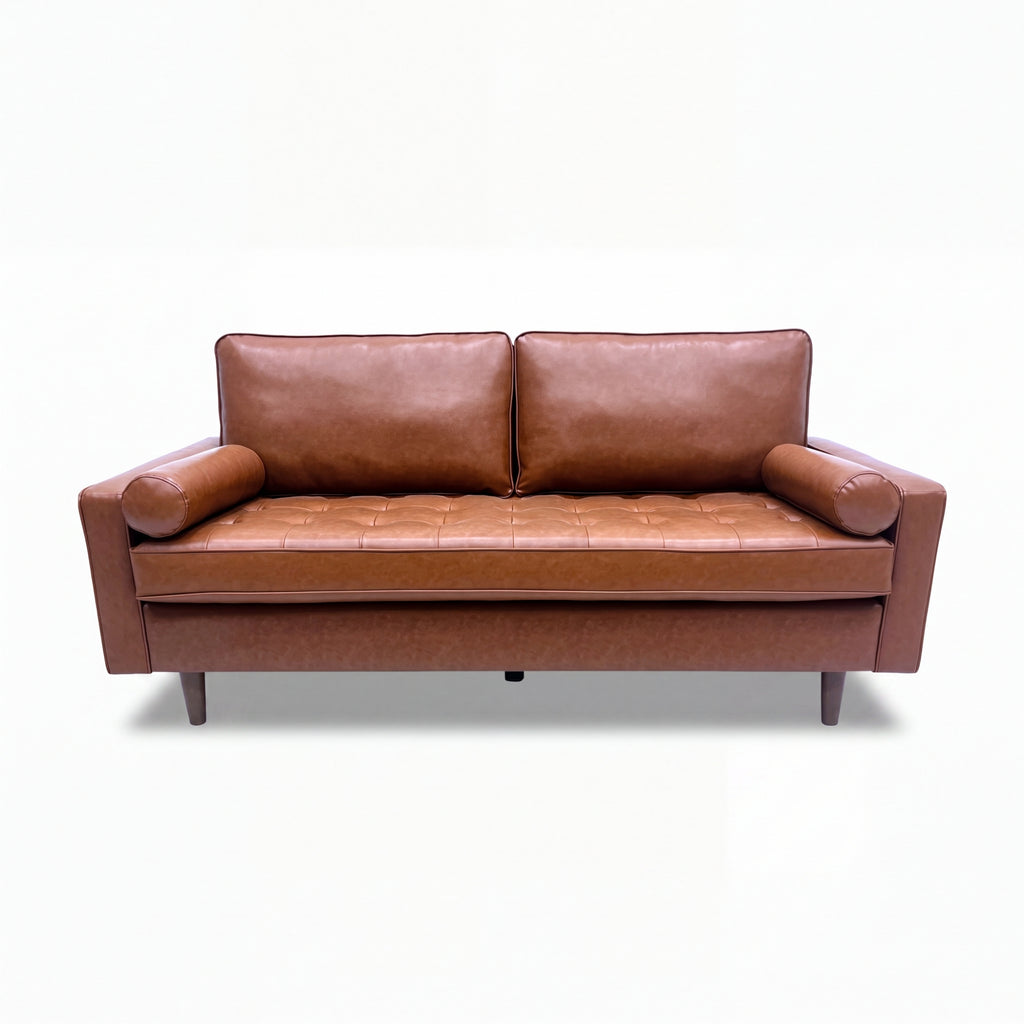Stockholm 3 Seater Sofa Premium Faux Leather Tan