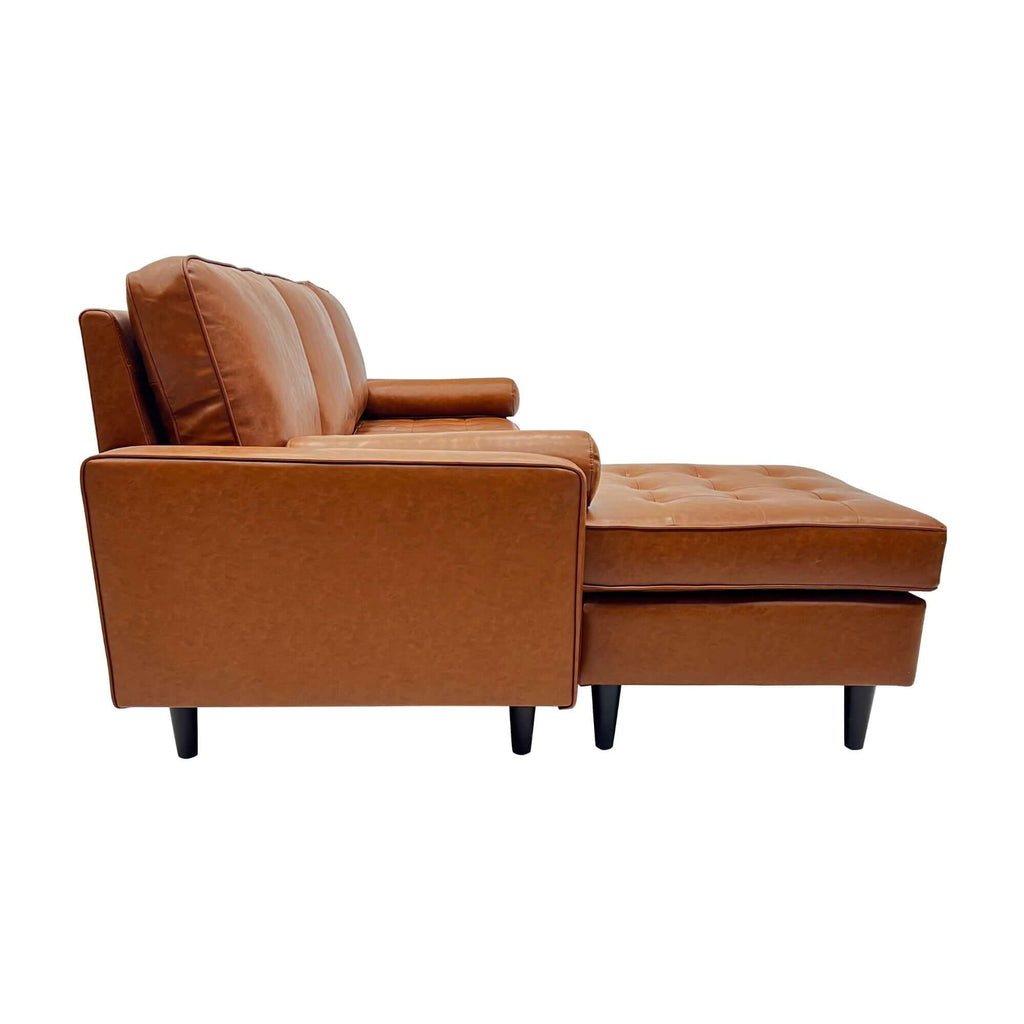Stockholm 4 Seater Sofa LHF Chaise Premium Faux Leather Sofa Tan