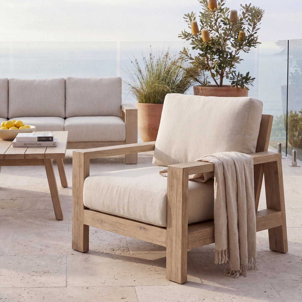 Stud 1 Seater Outdoor Sofa Lounge Chair White Wash