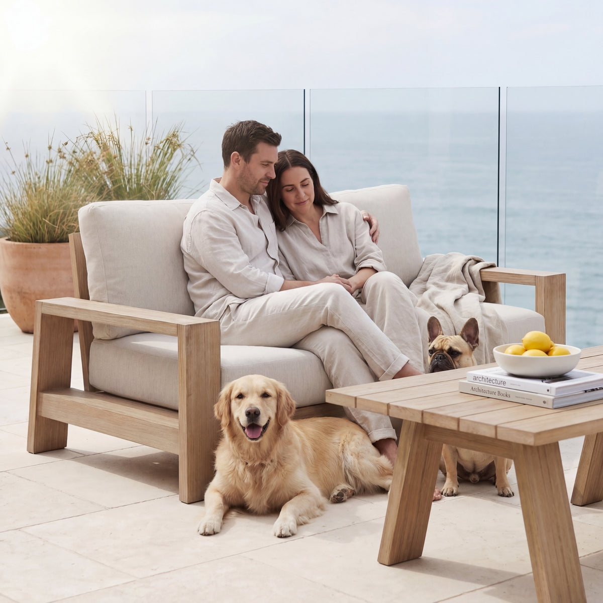 Stud 2 Seater Outdoor Sofa Lounge White Wash