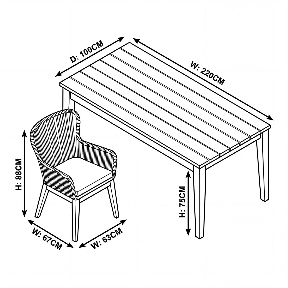 Stud 220cm Outdoor Dining Table White Wash