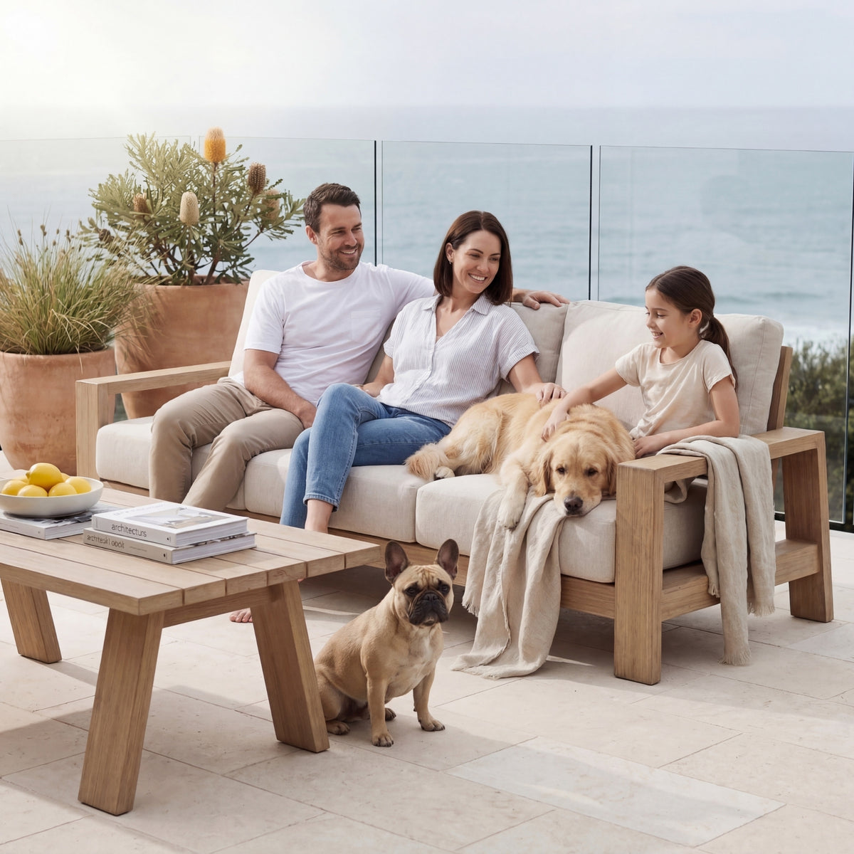 Stud 3 Seater Outdoor Sofa Lounge White Wash