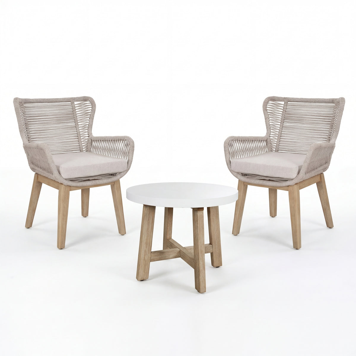 Stud 3pc Chat Set Outdoor Chair Coffee Table White Wash