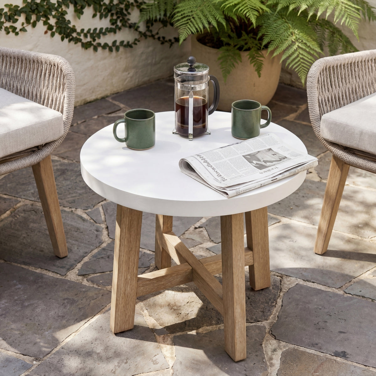 Stud 3pc Chat Set Outdoor Chair Coffee Table White Wash