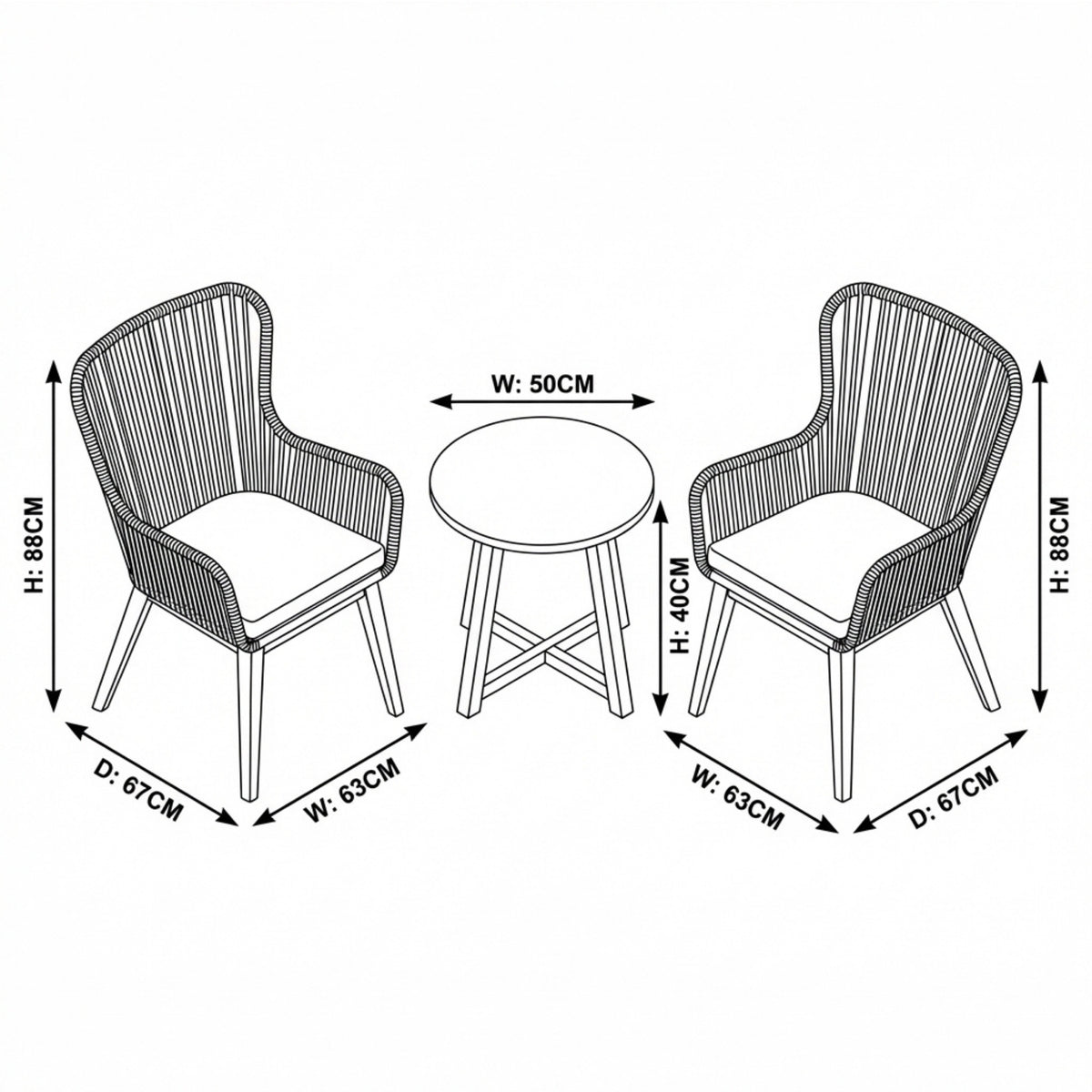 Stud 3pc Chat Set Outdoor Chair Coffee Table White Wash