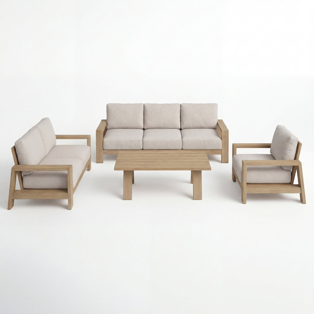 Stud 4pc Set Outdoor Sofa Lounge Chair Cofee Table White Wash