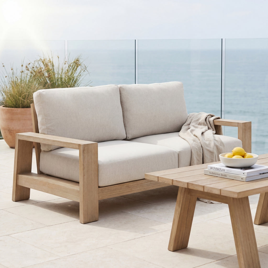 Stud 4pc Set Outdoor Sofa Lounge Chair Cofee Table White Wash