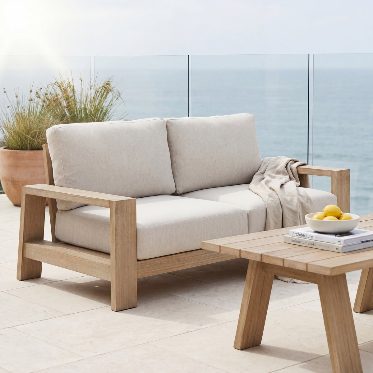 Stud 4pc Set Outdoor Sofa Lounge Chair Cofee Table White Wash