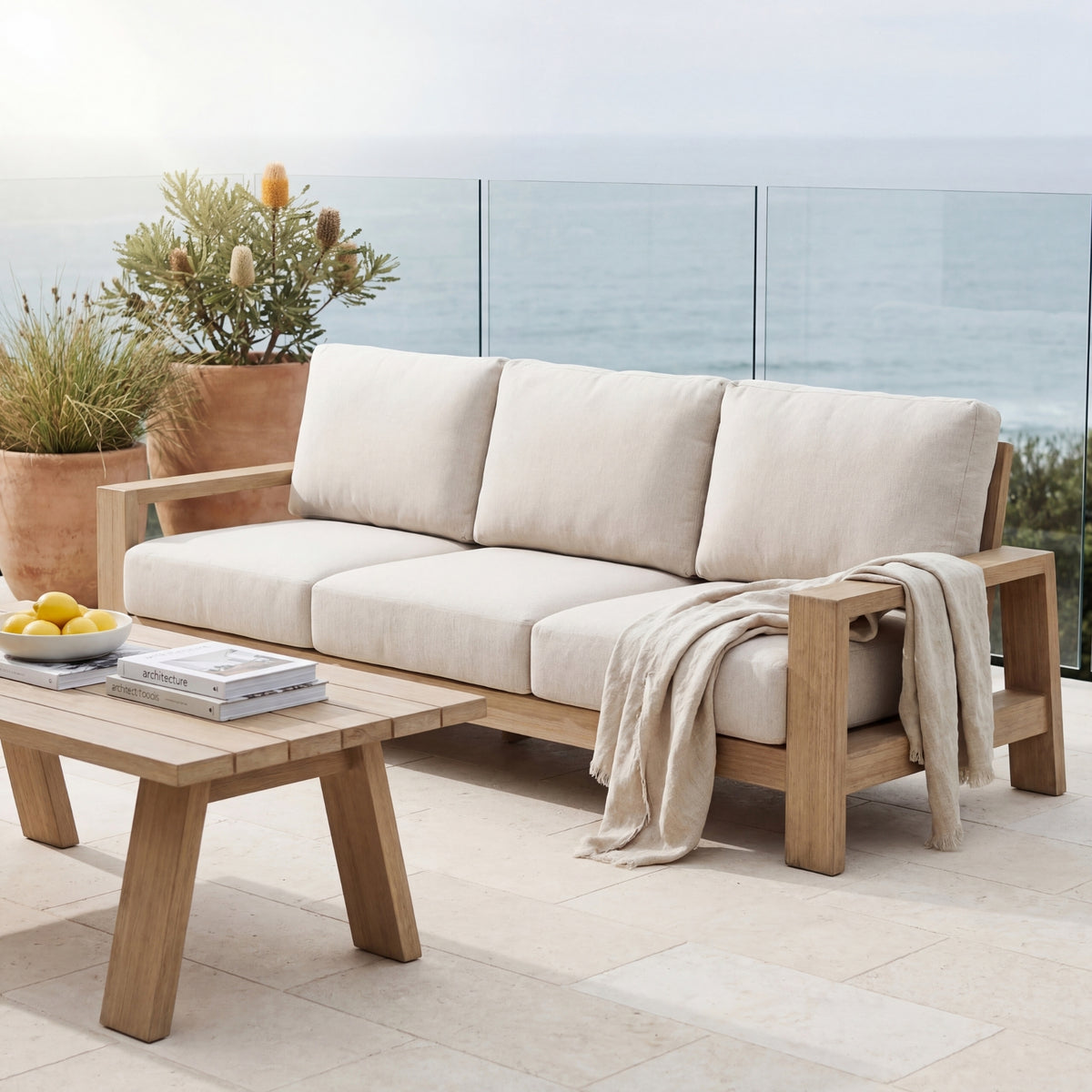 Stud 4pc Set Outdoor Sofa Lounge Chair Cofee Table White Wash