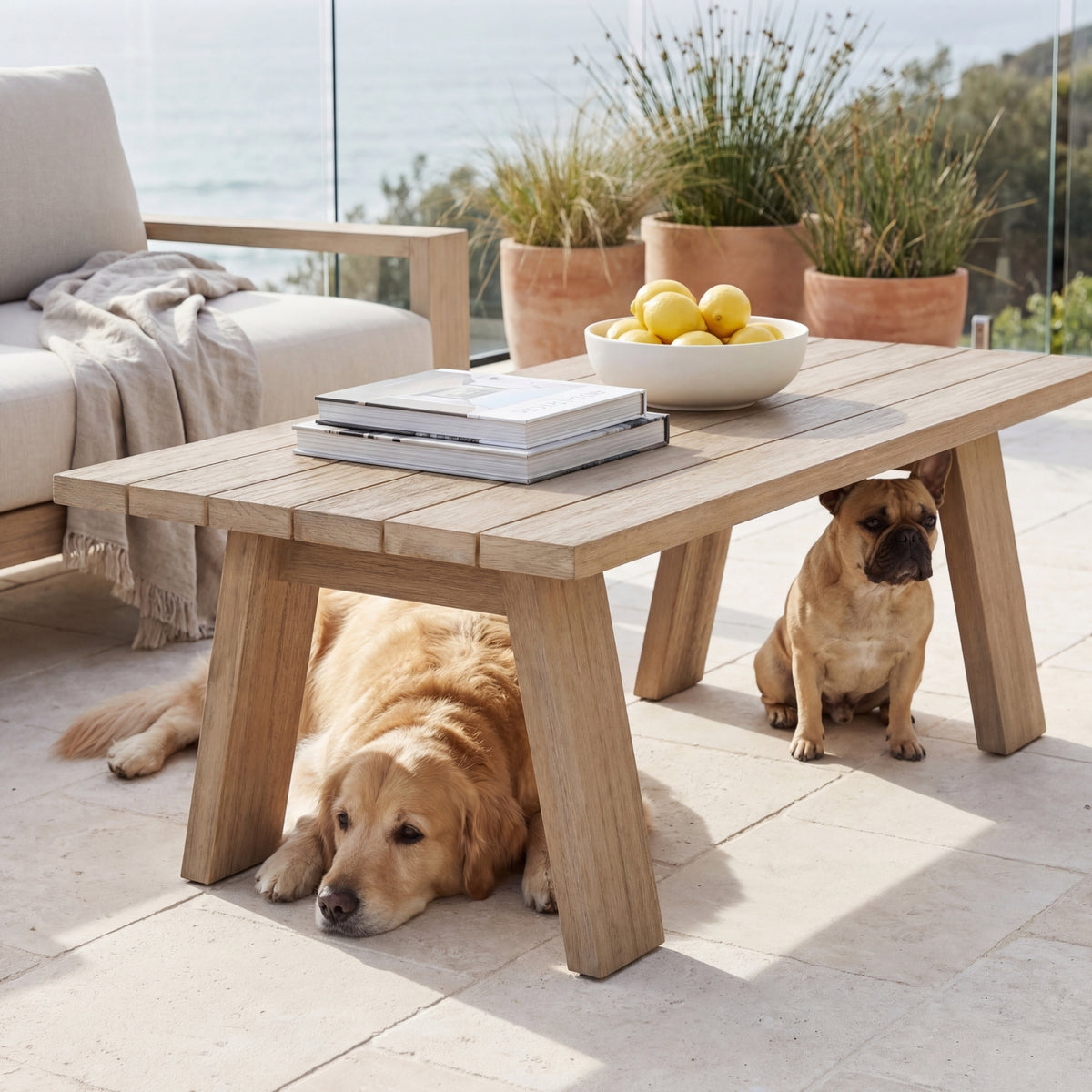 Stud 4pc Set Outdoor Sofa Lounge Chair Cofee Table White Wash