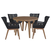 Stud 5pc Outdoor Dining Set 4pc Rope Chair with 110cm Round Solid Timber Table