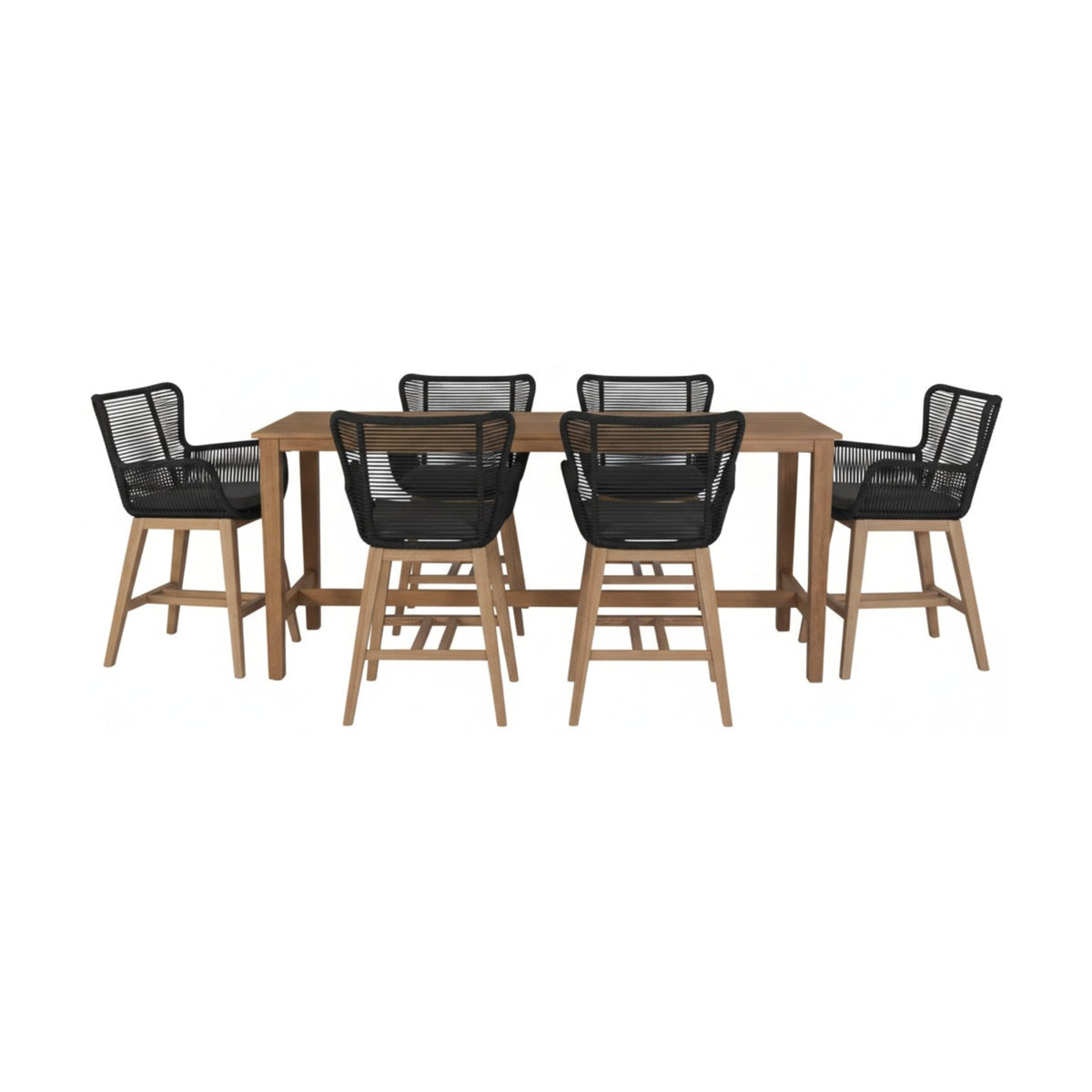 Stud 7pc Outdoor High Bar Dining Set 6 Barstool Chair 240cm Timber Table