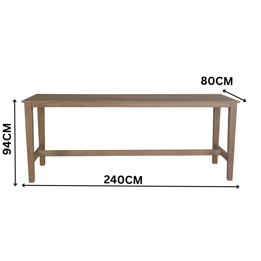 Stud 7pc Outdoor High Bar Dining Set 6 Barstool Chair 240cm Timber Table