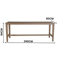 Stud 7pc Outdoor High Bar Dining Set 6 Barstool Chair 240cm Timber Table