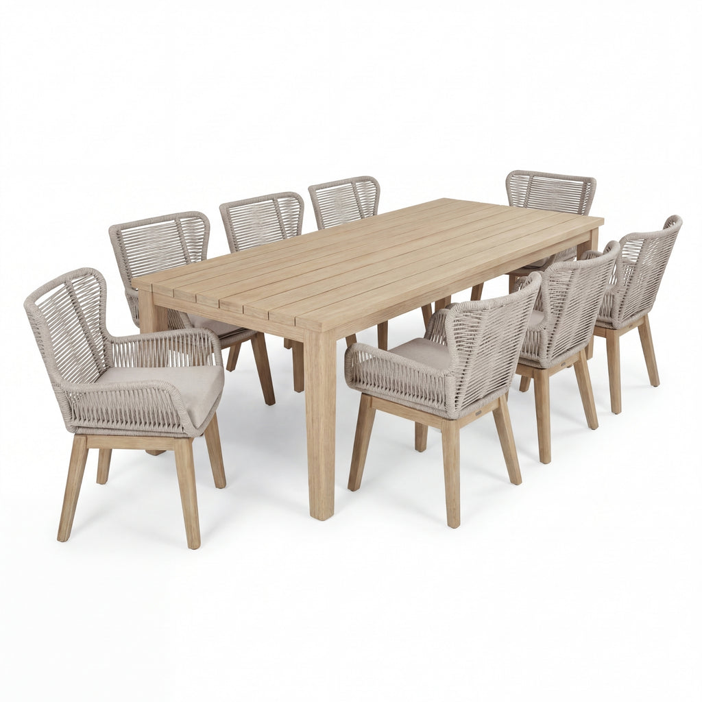 Stud 9pc Set Outdoor Dining Table Chair White Wash