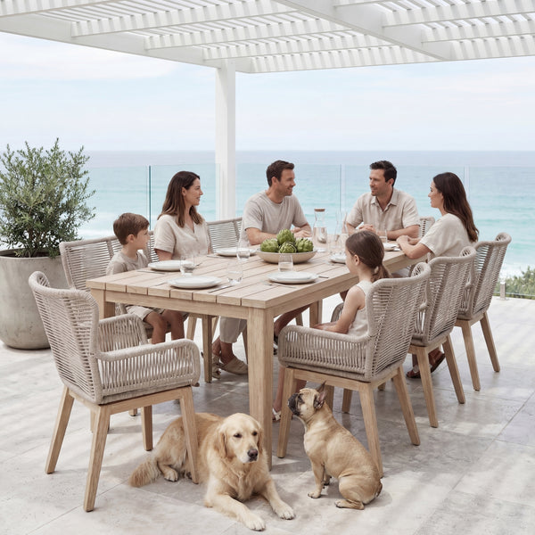 Stud 9pc Set Outdoor Dining Table Chair White Wash
