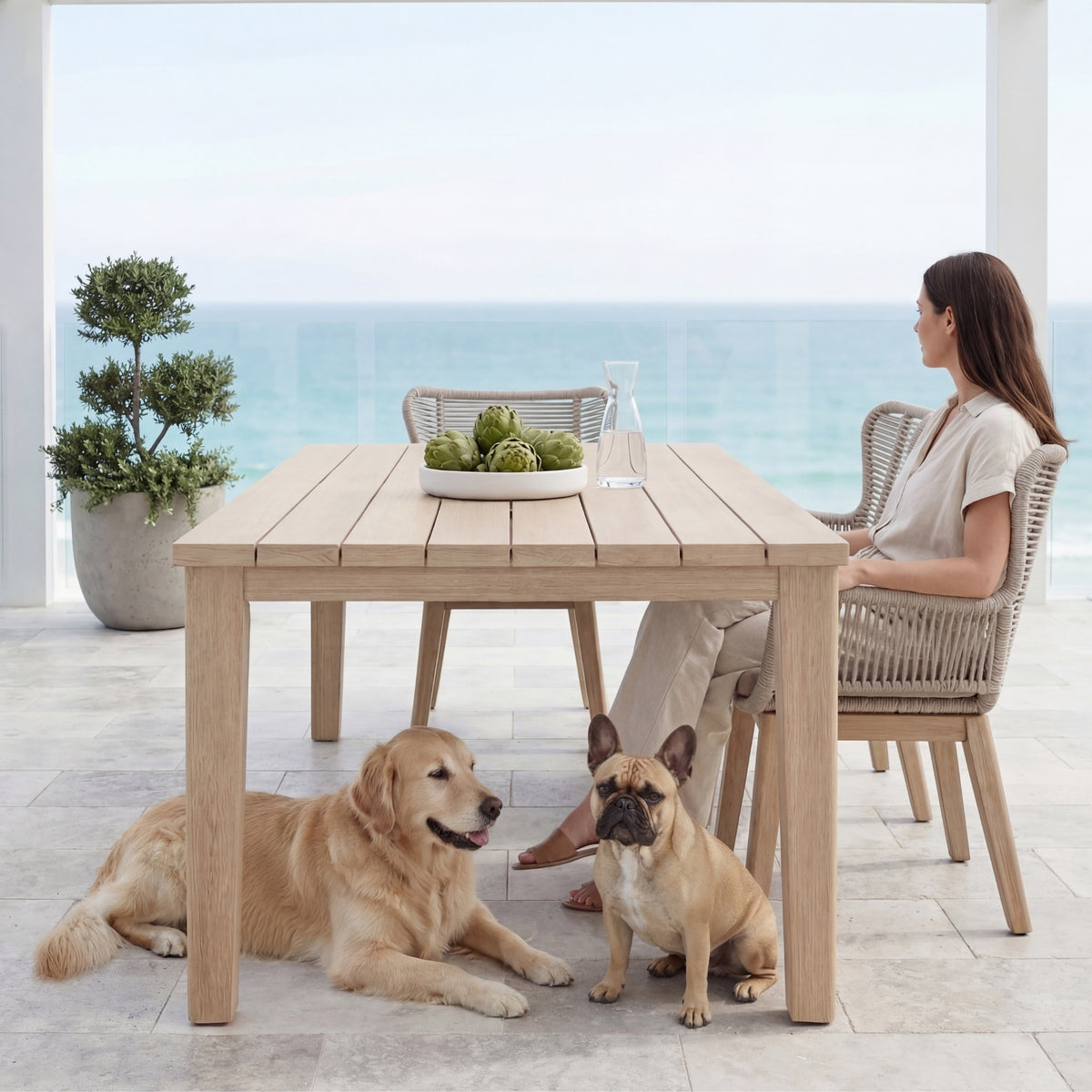 Stud 9pc Set Outdoor Dining Table Chair White Wash