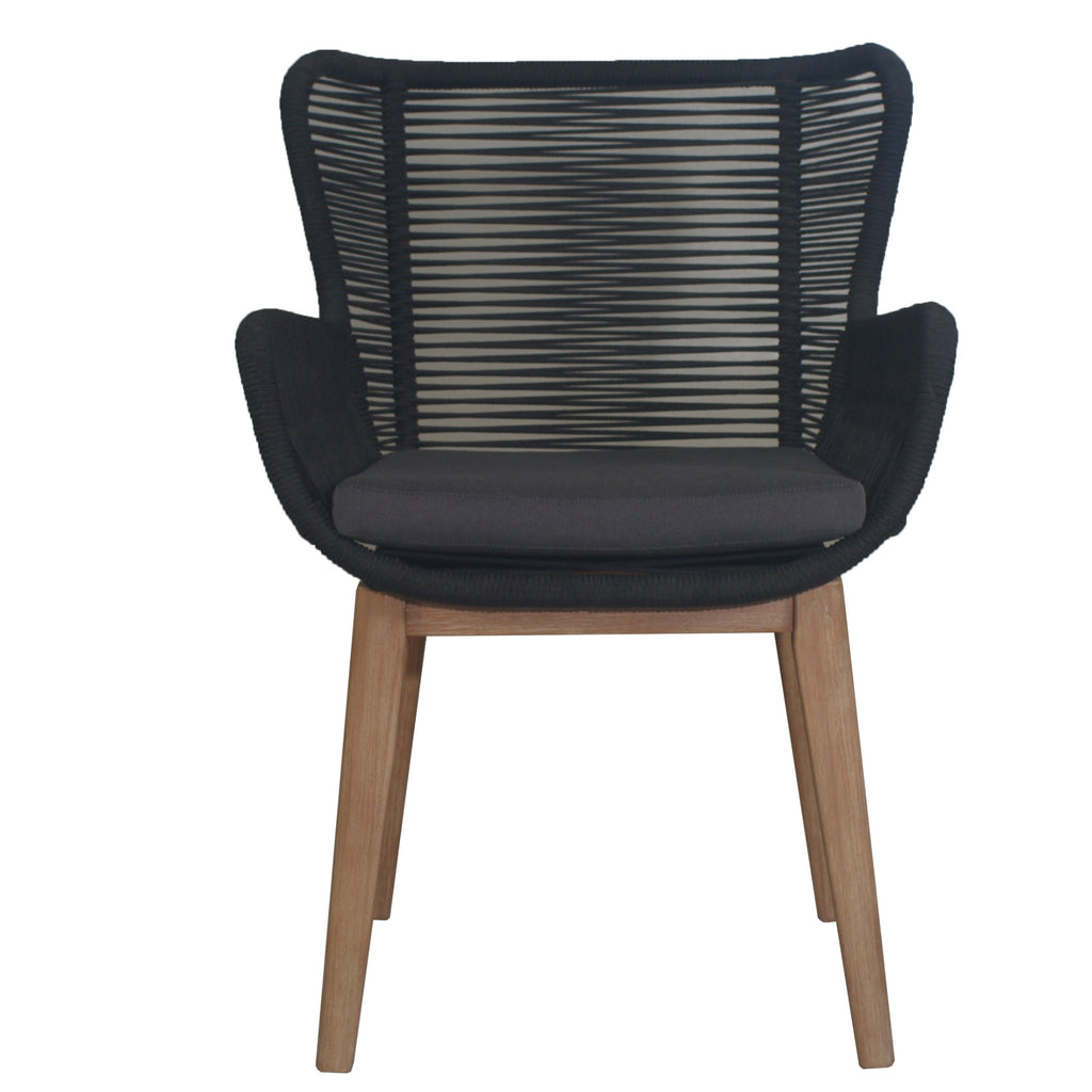 Stud Set of 2 Rope Outdoor Dining Chair with Solid Eucalyptus Timber Wood Frame