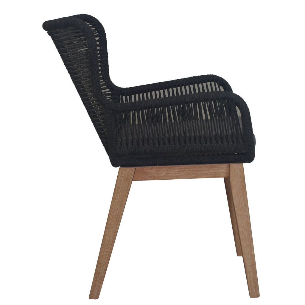 Stud Set of 2 Rope Outdoor Dining Chair with Solid Eucalyptus Timber Wood Frame