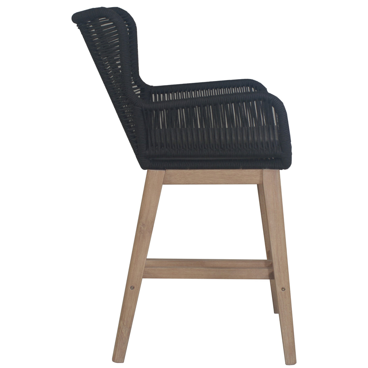 Stud Set of 2 Rope Outdoor Dining High Bar Chair Barstool with Timber Wood Frame