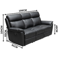 Sundance 3+1+1 Seater Set Recliner Split Leather Lounge Chair Black