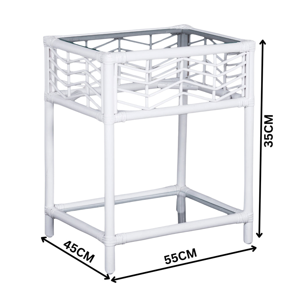 Sunny Rattan Cane Bedside Table White