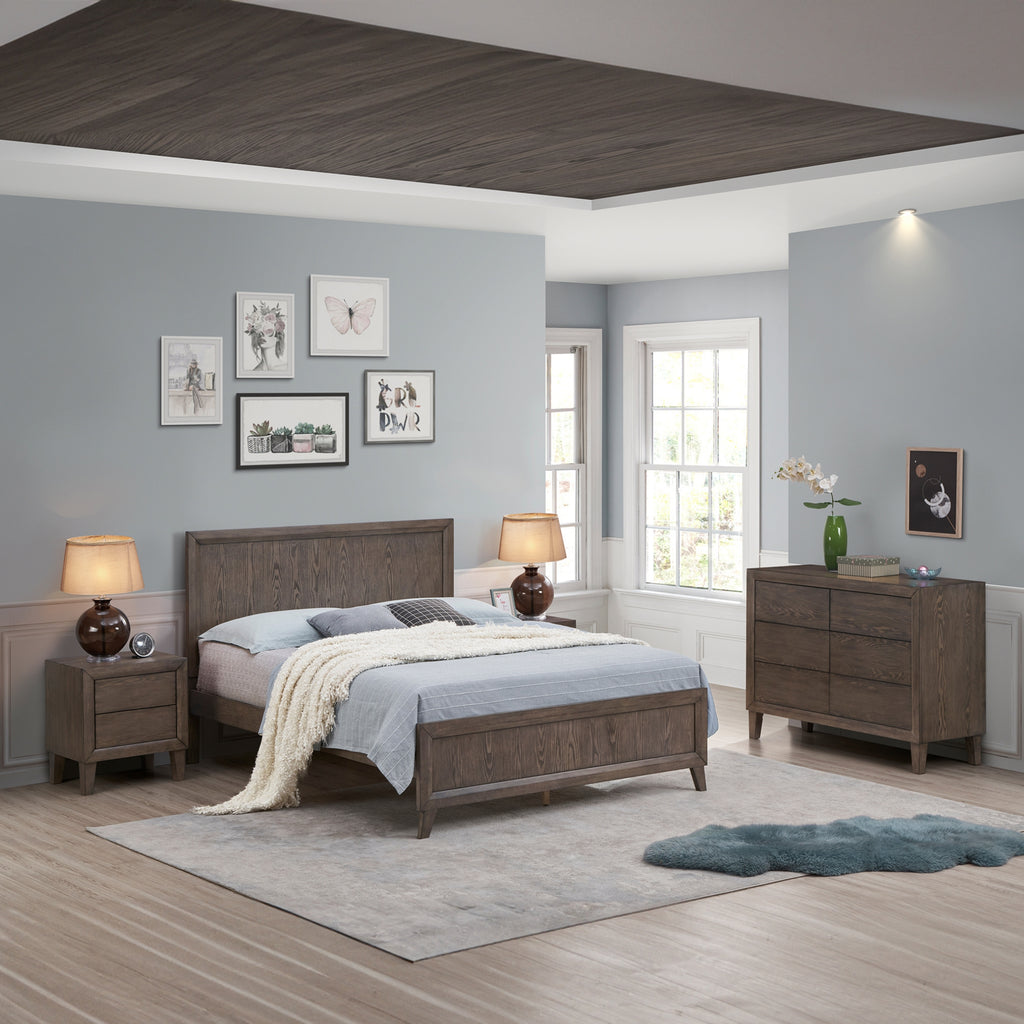 Suno King Single Bedroom Suite Bed Frame Bedside Dresser Set Dark Grey
